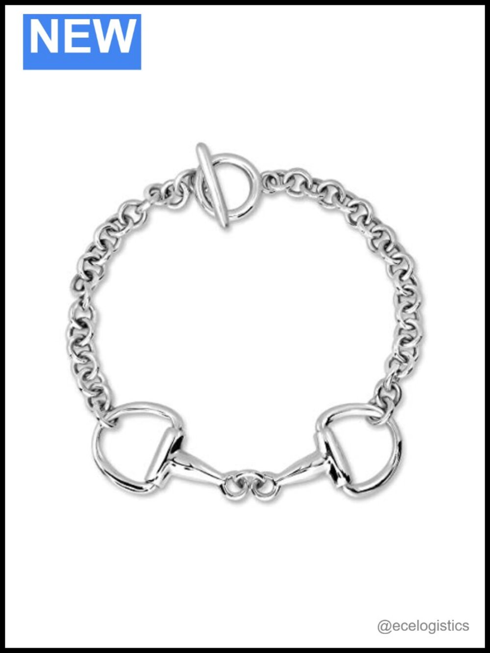 Sterling Silver Double Horse bit Equestrian Toggle Clasp Bracelet 7.5"